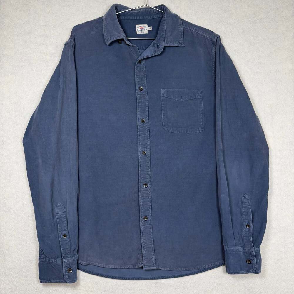 Faherty Shirt Mens Large Blue Corduroy Long Sleeve Button Up Cotton